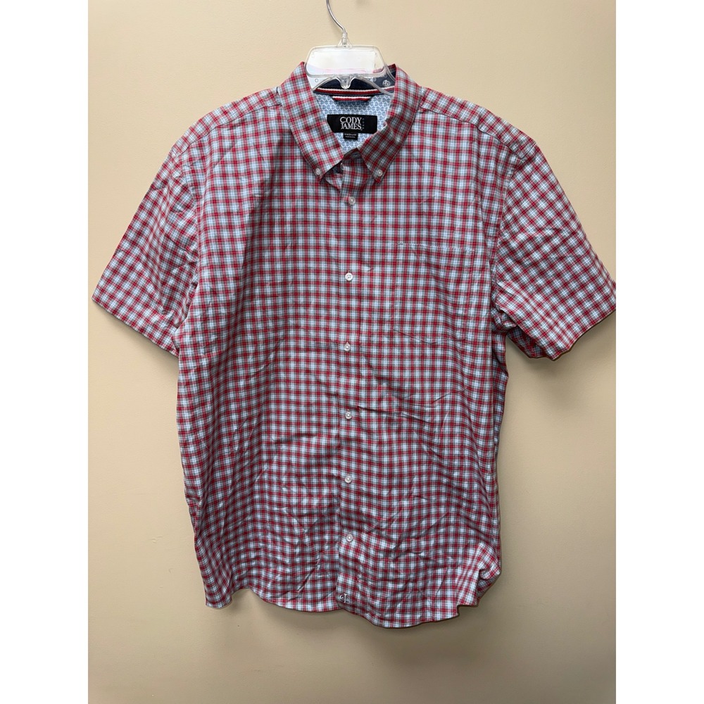 Cody James Core Mens Red Blue Plaid Short Sleeve Button Down Shirt Medium NWT